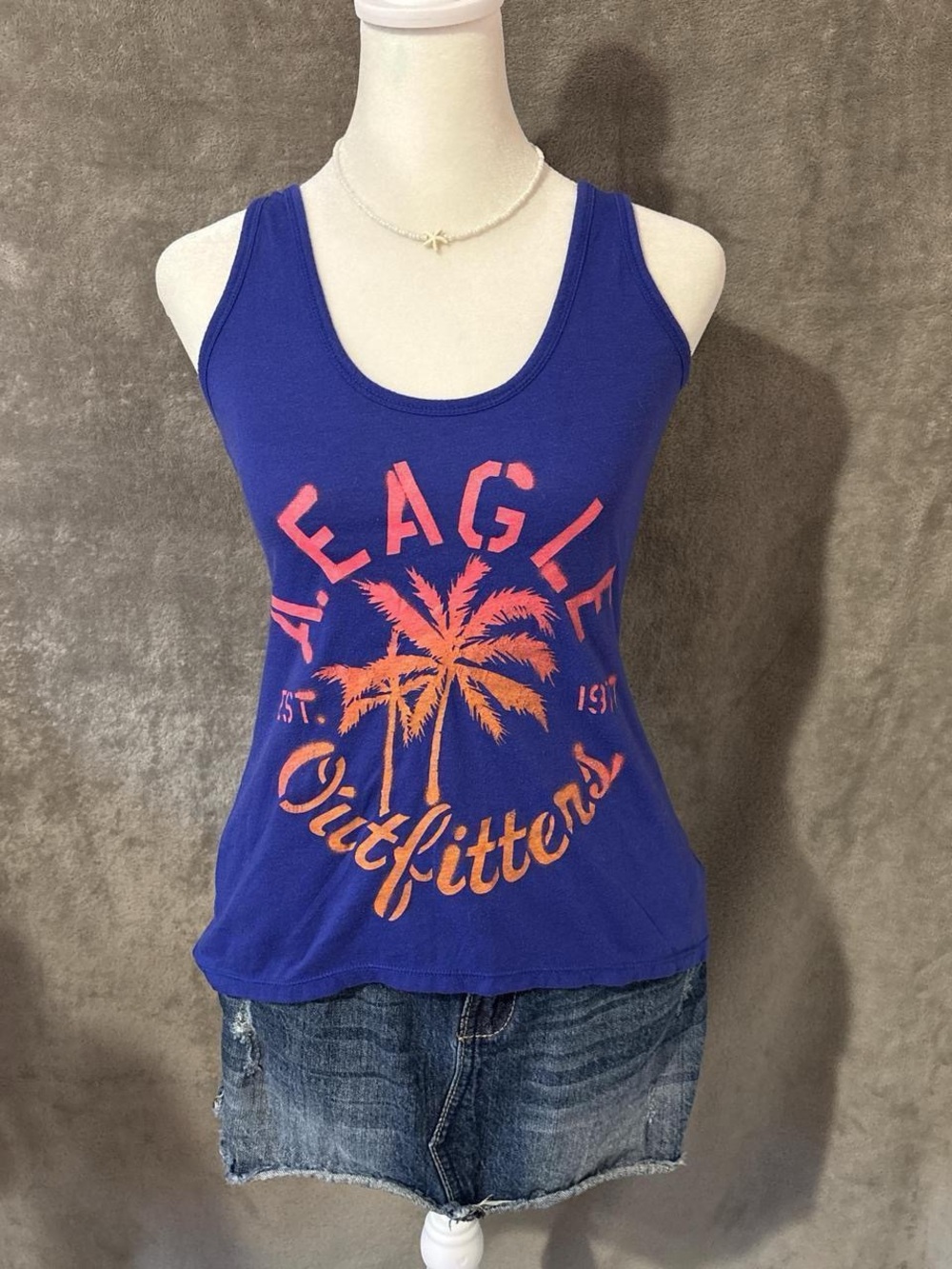 Vintage Y2K Tropical Blue American Eagle Tank